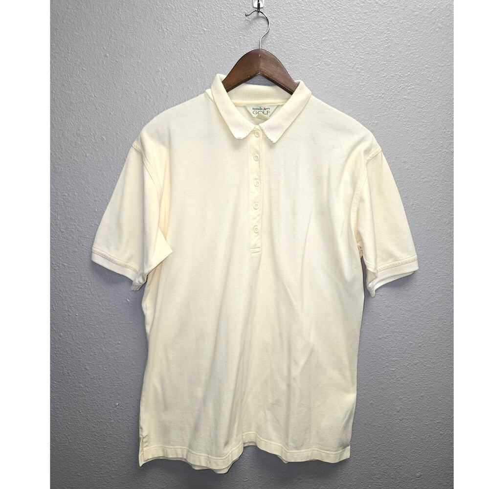 Womens Reebok Golf Polo Cream Performance Golfing Ruffle Trim Collared Shirt